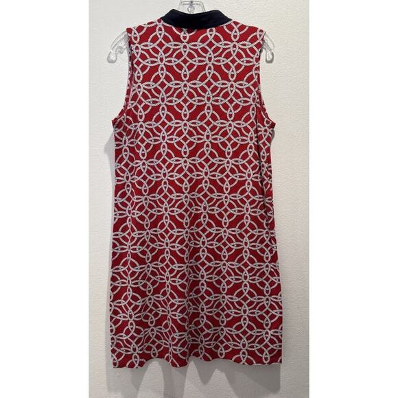 Talbots Size Medium Nautical Shift Dress Red White Blue Print Sleeveless Coastal - Picture 2 of 5